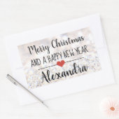 Vrolijk kerstzilver glitter naam sticker (Envelop)