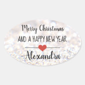 Vrolijk kerstzilver glitter naam sticker (Voorkant)