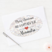 Vrolijk kerstzilver glitter naam sticker (Envelop)