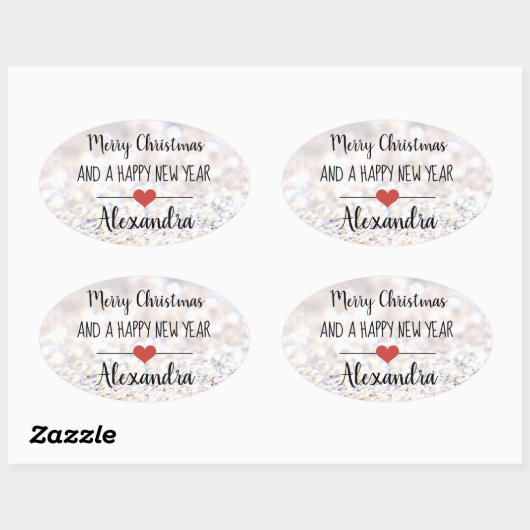 Vrolijk kerstzilver glitter naam sticker (Vel)