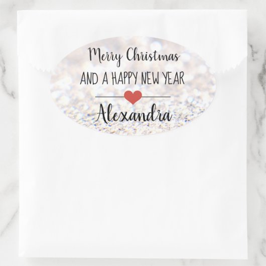 Vrolijk kerstzilver glitter naam sticker (Tas)