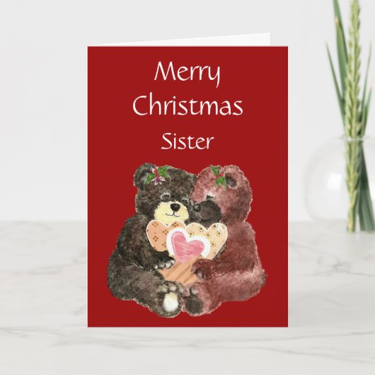 Vrolijk kerstzuster, Teddy Bear Hugs Feestdagen Kaart (Voorkant)