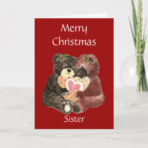 Vrolijk kerstzuster, Teddy Bear Hugs Feestdagen Kaart