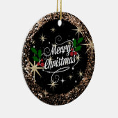 Vrolijk kerstzwart en goudsparkly Glitter Keramisch Ornament (Rechts)