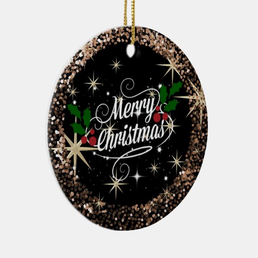 Vrolijk kerstzwart en goudsparkly Glitter Keramisch Ornament (Rechts)