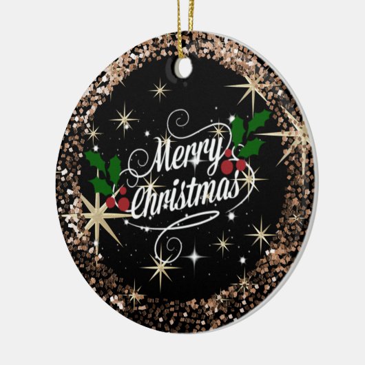 Vrolijk kerstzwart en goudsparkly Glitter Keramisch Ornament (Links)