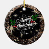 Vrolijk kerstzwart en goudsparkly Glitter Keramisch Ornament (Achterkant)