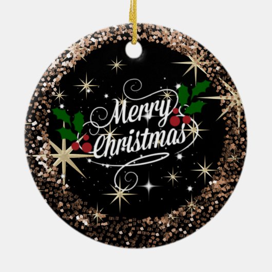 Vrolijk kerstzwart en goudsparkly Glitter Keramisch Ornament (Achterkant)