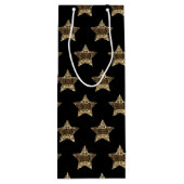 Vrolijk kerstzwart en goudstaartroep wijn cadeautas (Achterkant)