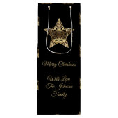 Vrolijk kerstzwart en goudstaartroep wijn cadeautas (Voorkant)