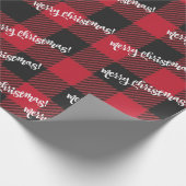 Vrolijk kerstzwart en rood buffelbord cadeaupapier (Hoek)