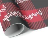 Vrolijk kerstzwart en rood buffelbord cadeaupapier (Rol Hoek)