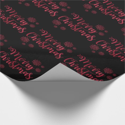 Vrolijk kerstzwart en rood Snowflake Typografie Cadeaupapier (Hoek)
