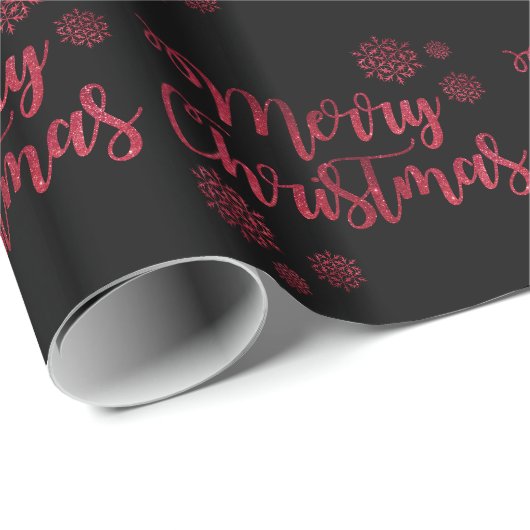 Vrolijk kerstzwart en rood Snowflake Typografie Cadeaupapier (Rol Hoek)