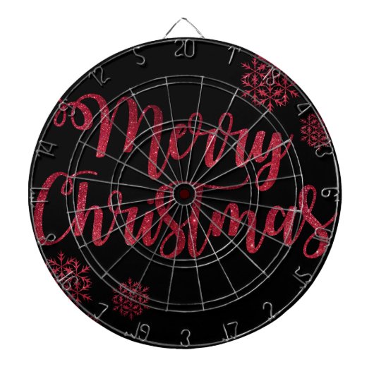 Vrolijk kerstzwart en rood Snowflake Typografie Dartbord (Voorkant)