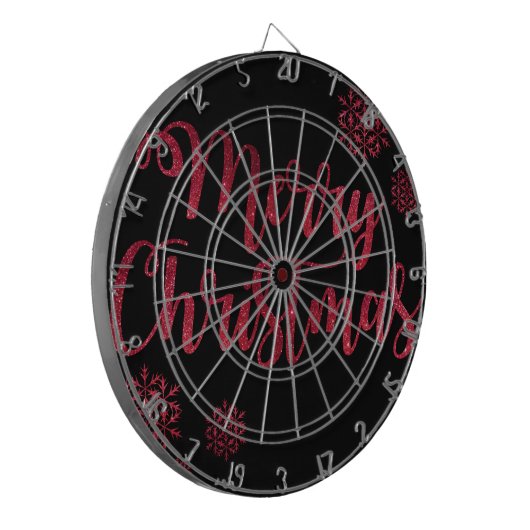 Vrolijk kerstzwart en rood Snowflake Typografie Dartbord (Voorkant Links)