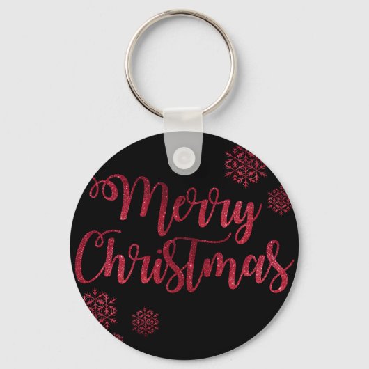 Vrolijk kerstzwart en rood Snowflake Typografie Sleutelhanger (Voorkant)