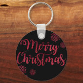 Vrolijk kerstzwart en rood Snowflake Typografie Sleutelhanger (Voorkant)