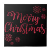 Vrolijk kerstzwart en rood Snowflake Typografie Tegeltje (Voorkant)