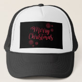 Vrolijk kerstzwart en rood Snowflake Typografie Trucker Pet (Voorkant)