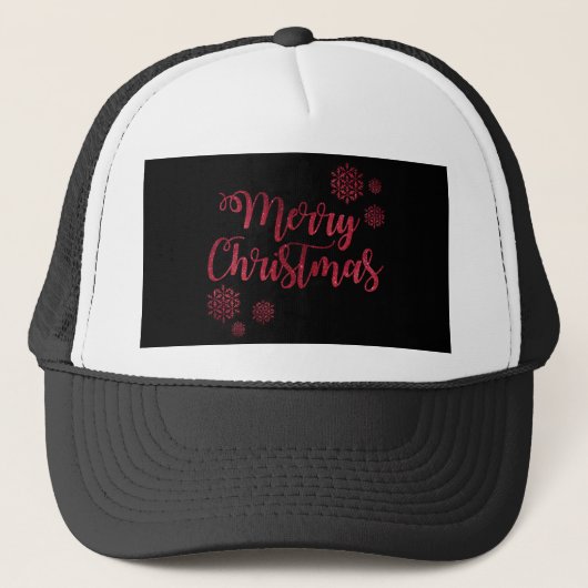 Vrolijk kerstzwart en rood Snowflake Typografie Trucker Pet (Voorkant)