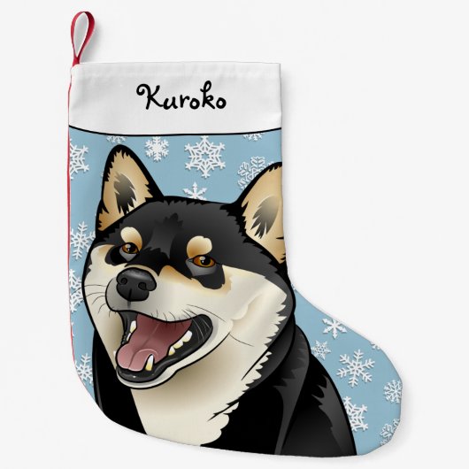 Vrolijk kerstzwart en Tan Shiba Inu Stocking Kleine Kerstsok (Voorkant)