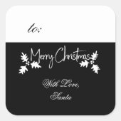 Vrolijk kerstzwart en wit cadeauLabel Vierkante Sticker (Voorkant)