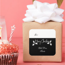 Vrolijk kerstzwart en wit cadeauLabel
