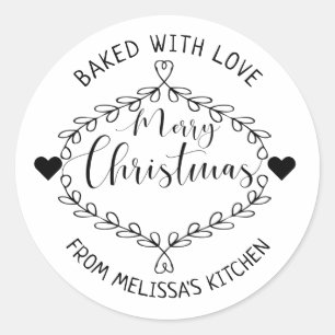Vrolijk kerstzwart en wit gebak met liefde ronde sticker