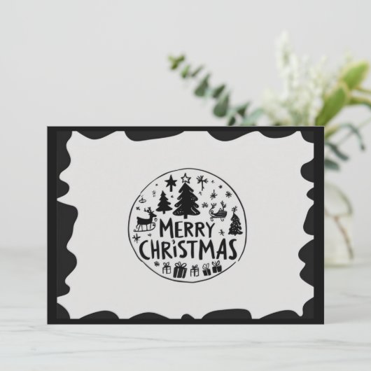 Vrolijk kerstzwart Flat Holiday Kaart (Staand voorkant)