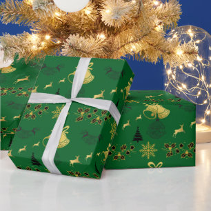 Vrolijk kerstzwart, goud met rendier, bel GR Cadeaupapier