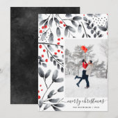 Vrolijk kerstzwart rood Waterverf Moderne foto Feestdagenkaart (Voorkant / Achterkant)