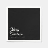 Vrolijk kerstzwart servet met familienaam (Voorkant)