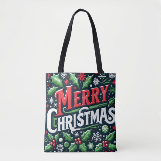 Vrolijk kerstzwart tote bag (Voorkant)