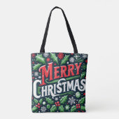 Vrolijk kerstzwart tote bag (Achterkant)
