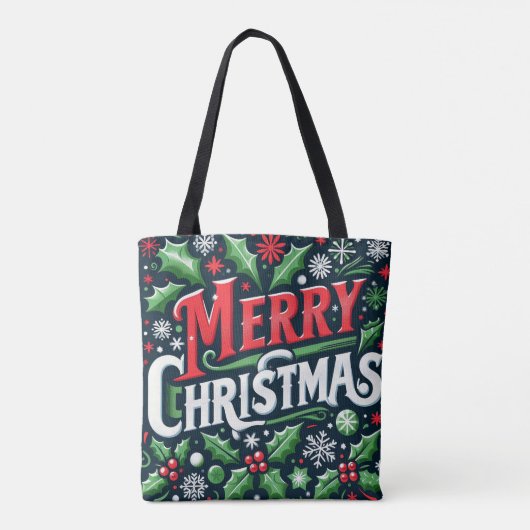 Vrolijk kerstzwart tote bag (Achterkant)