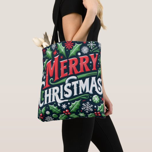 Vrolijk kerstzwart tote bag (Dichtbij)