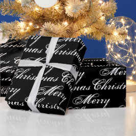Vrolijk kerstzwart-wit kalligrafie elegant cadeaupapier