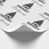 Vrolijk kerstzwart-wit  kerstboom cadeaupapier (Hoek)