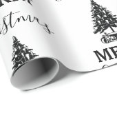 Vrolijk kerstzwart-wit  kerstboom cadeaupapier (Rol Hoek)