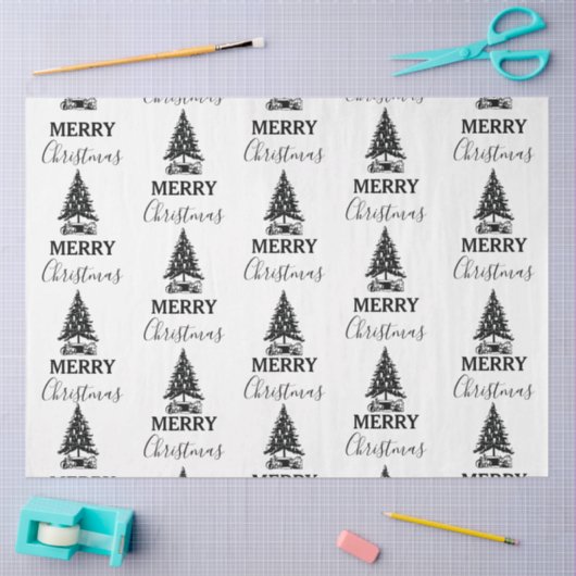 Vrolijk kerstzwart-wit  kerstboom tissuepapier (Craft)