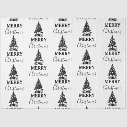 Vrolijk kerstzwart-wit  kerstboom tissuepapier (Voorkant)