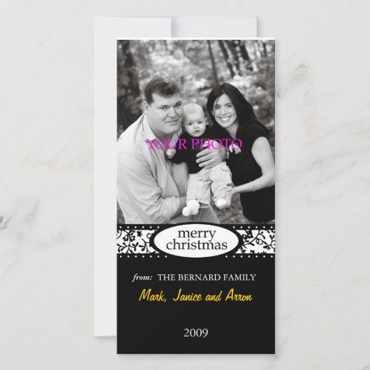 vrolijk kerstzwart wit lint feestdagenkaart (Voorkant)