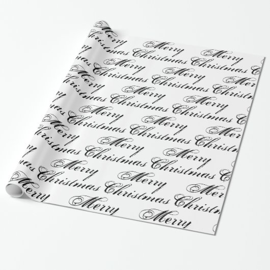 Vrolijk kerstzwart-witte kalligrafie elegant cadeaupapier (Uitgerold)