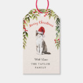 Vrolijk kerstzwart-witte kat met kleppen cadeaulabel (Voorkant)