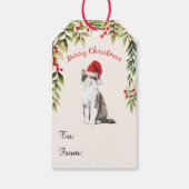 Vrolijk kerstzwart-witte kat met kleppen cadeaulabel (Achterkant)