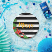 Vrolijk kerstzwart witte strepen rode dennenaaltje papieren bordje (Feest)