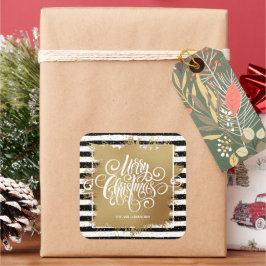Vrolijk kerstzwart-witte strepen vierkante sticker