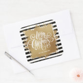 Vrolijk kerstzwart-witte strepen vierkante sticker (Envelop)