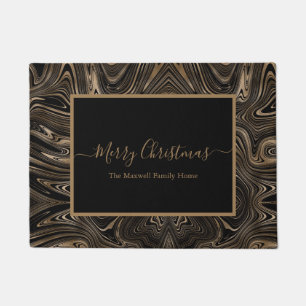 Vrolijk kerstzwarte goudzwijn deurmat